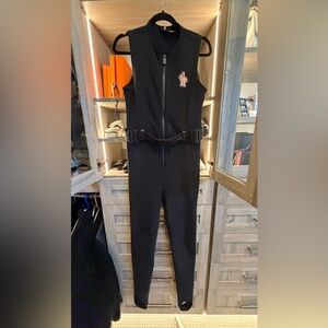 Moncler Grenoble Black Zippered Jumpsuit with Belt- stirrup bottom